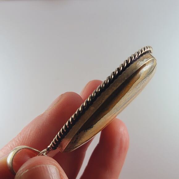 Sterling Silver Picture Jasper Pendant Teardrop Earth Tone 2.5" with Chain - Picture 7 of 9